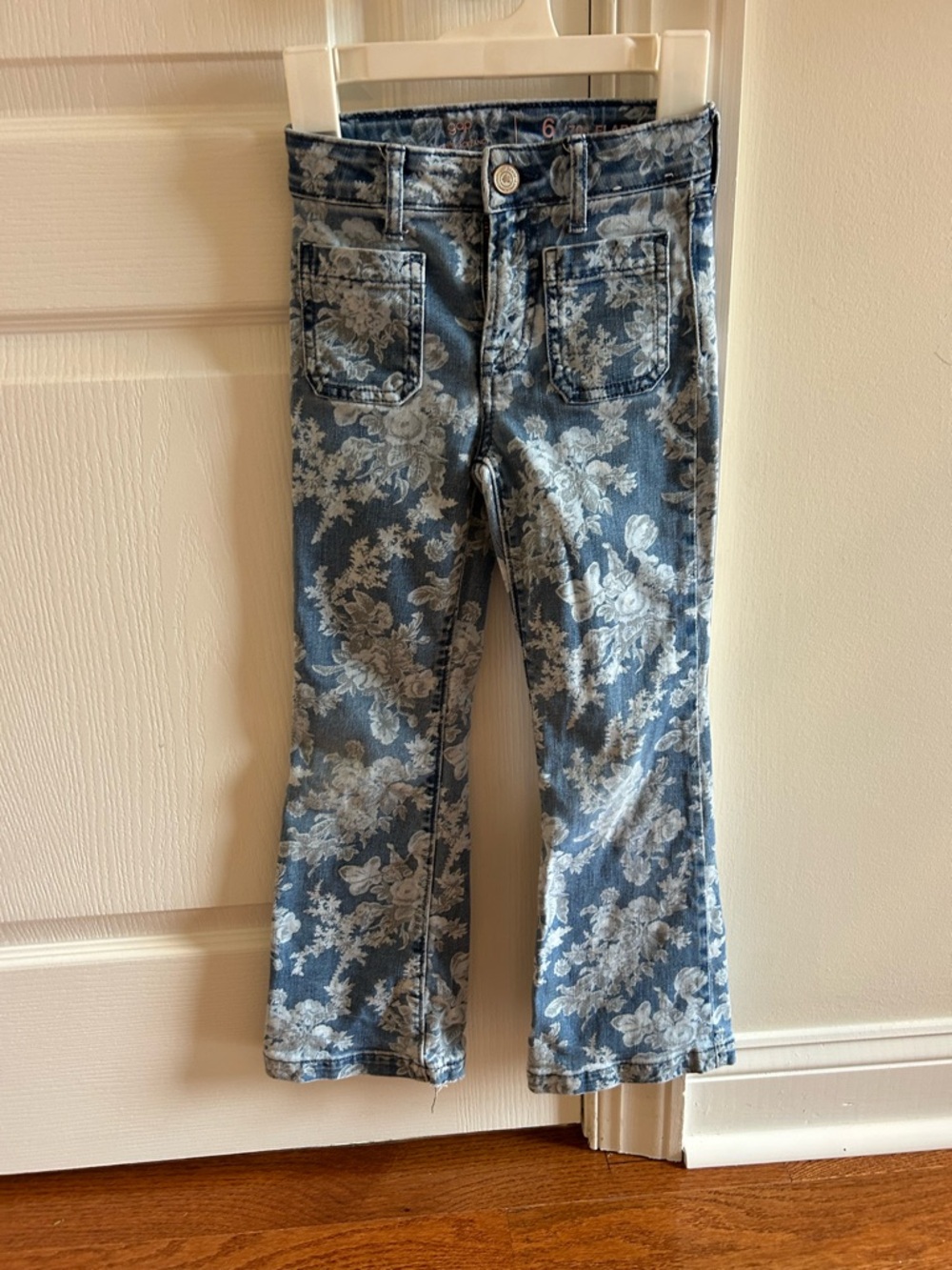 Loveshack Fancy X Gap Girls Blue Floral Print Jeans